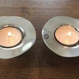 Pair of round candlesticks in silver metal, Danish design