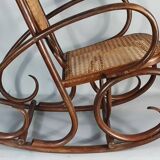Vintage curved wood rocking chair for children with recent caning model D912.