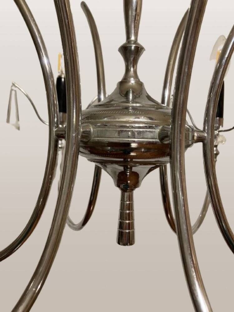 Mid-Century modernist chandelier in chrome and crystal by Gaetano Sciolari, 1970s