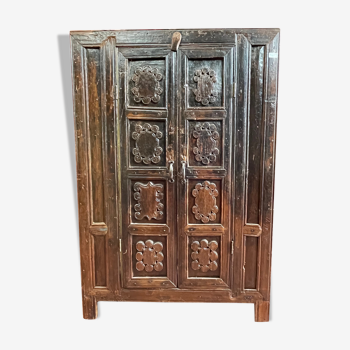Pakistan, Swat Valley old 2-door wardrobe from the 19th century with a beautiful brown patina