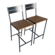 Paire de tabourets de bar design industriel - Métal noir et bois