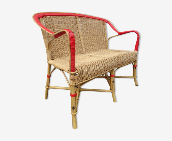 Banquette rotin tressé milieu XXème