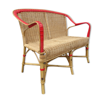 Mid-XXth middle braided rattan bench