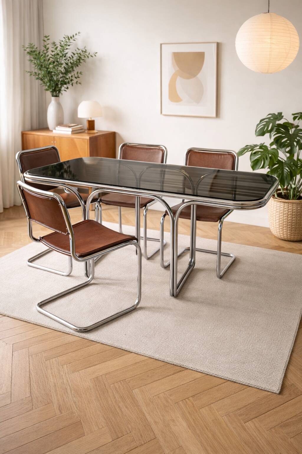 Mid-century glass and chrome table