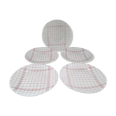 Ensemble comprenant 4 assiettes et un saladier en faïence de Gien France décor torchon rouge