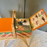 Vintage worker, sewing box with compass feet, 70s Scandinavian style.