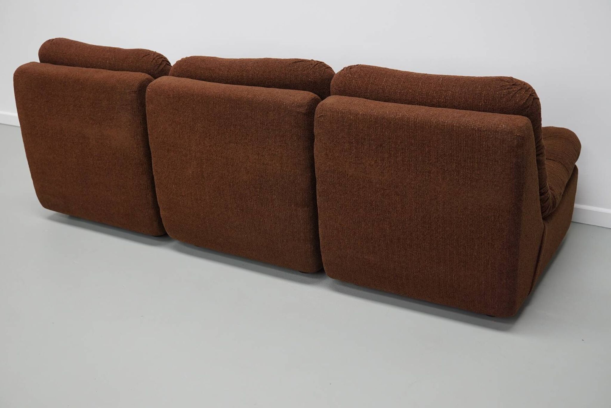 Vintage German brown boucle modular 3-seater sofa, 1970s.