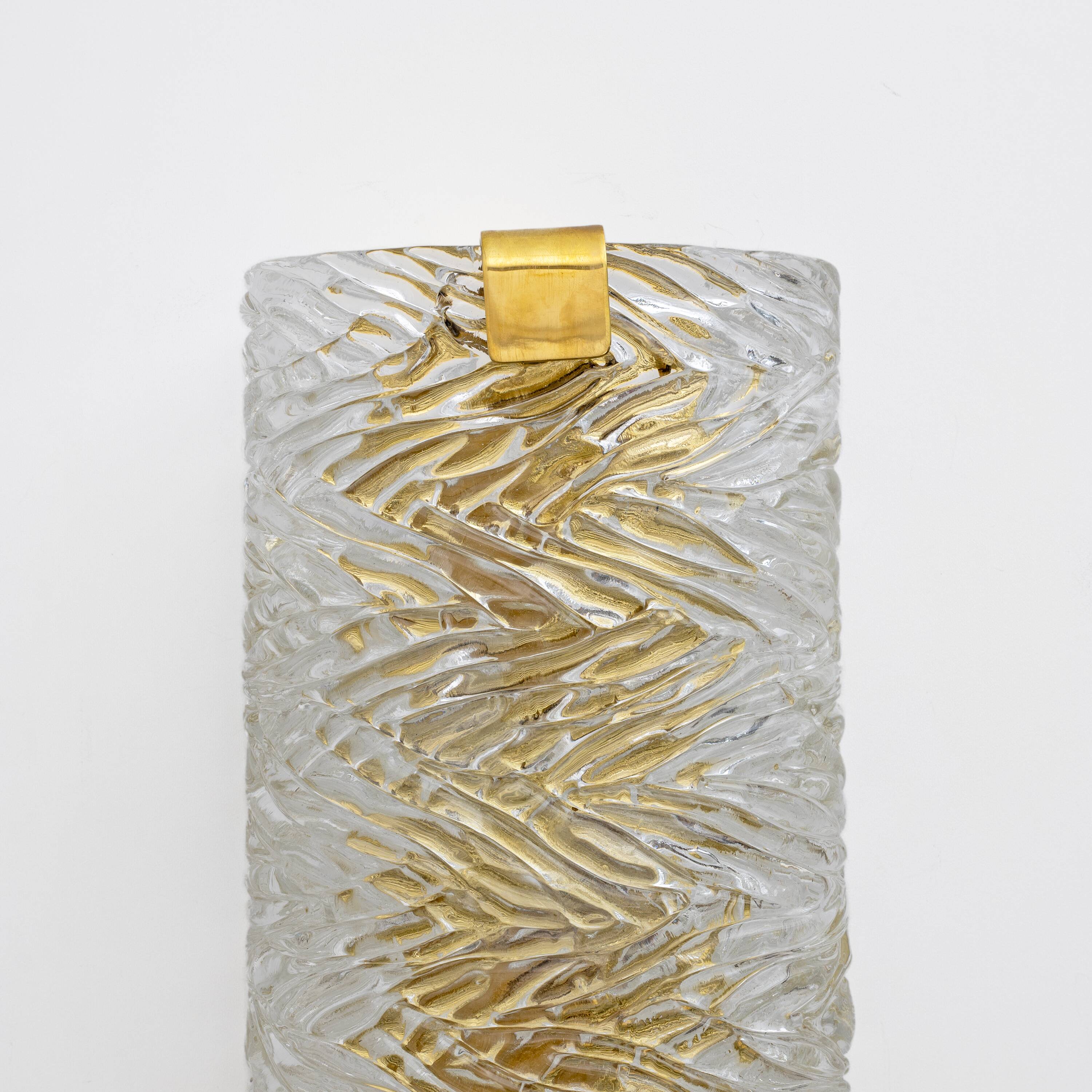 Pair of Modern Italian Brass and Murano Glass Textured Wall Sconces