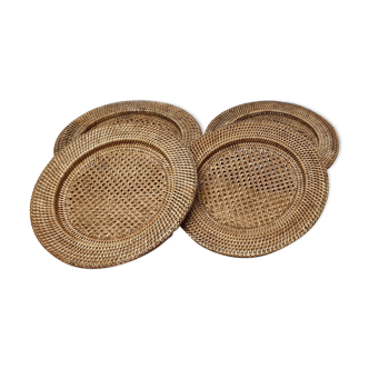 4 plate mats in open brown rattan