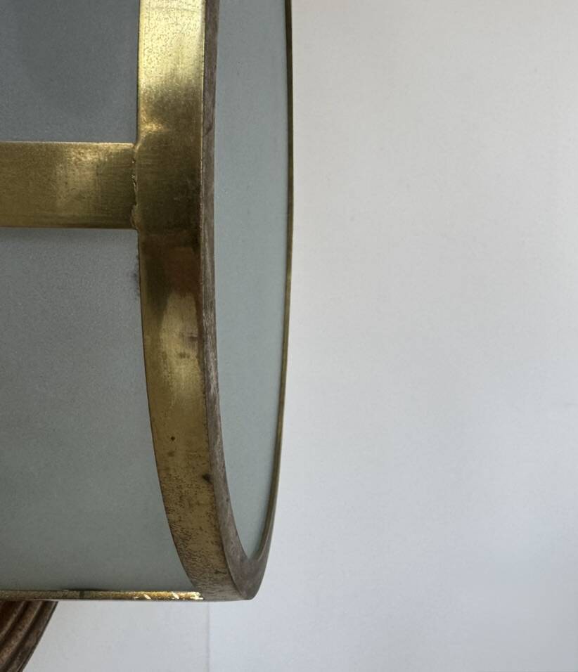 Vintage XL wall light, brass, copper and frosted glass, France, 1930.