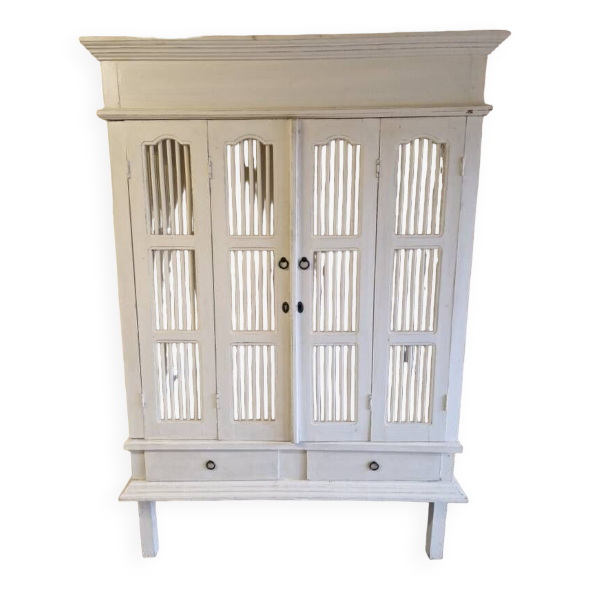 Large wardrobe, storage unit - White painted wood - Colonial, Indonesian