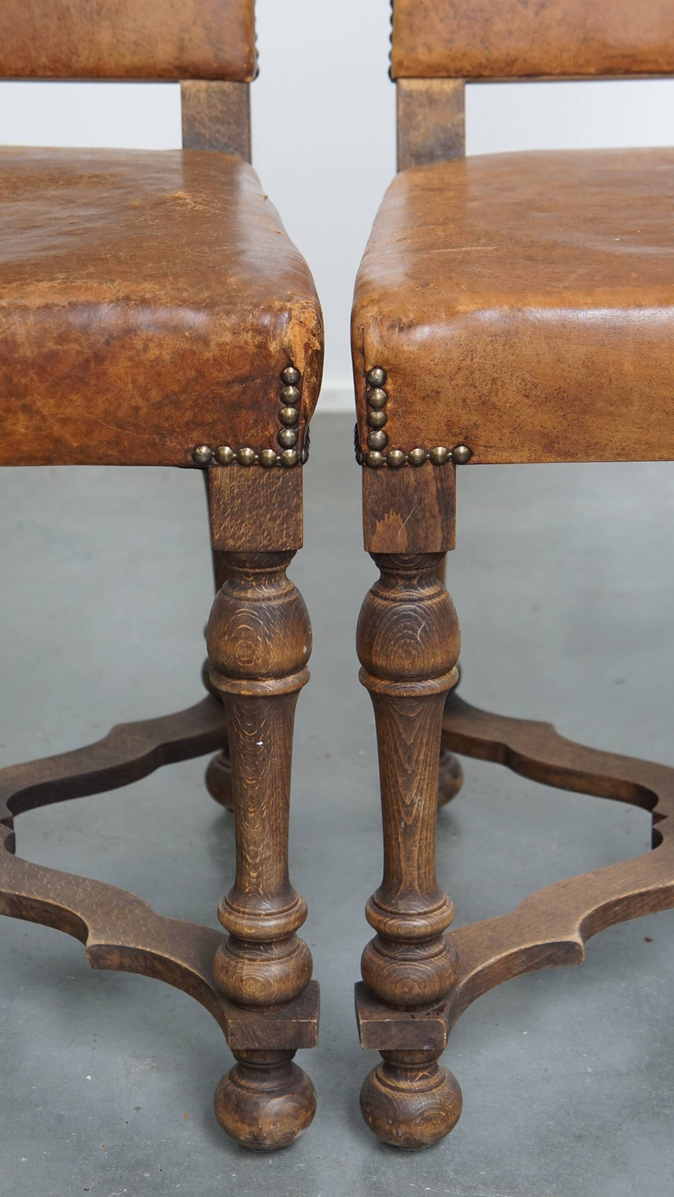 Set of 2 Wooden and Sheepskin Leather Dining Chairs from the Early 1900s