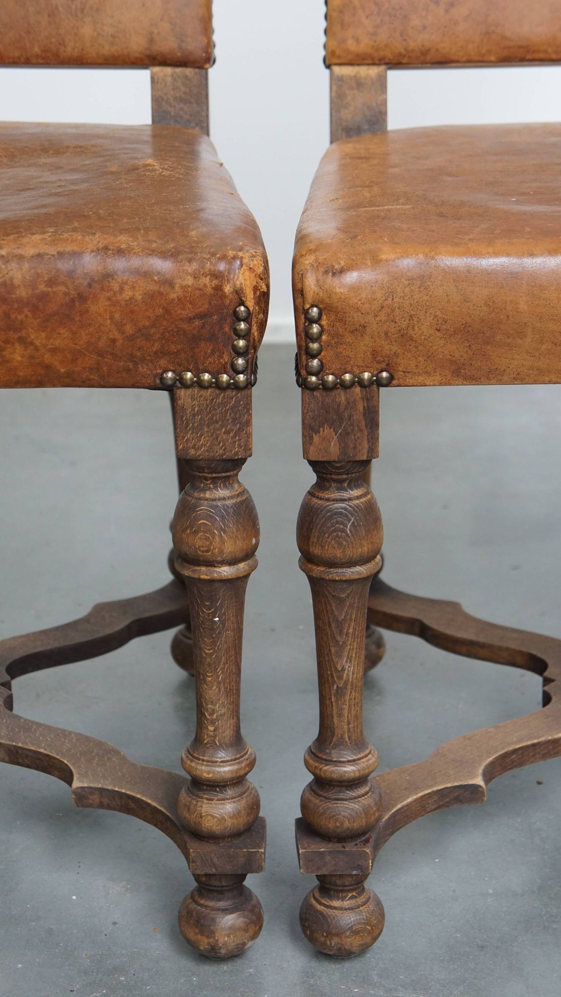 Set of 2 Wooden and Sheepskin Leather Dining Chairs from the Early 1900s