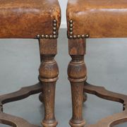 Set of 2 Wooden and Sheepskin Leather Dining Chairs from the Early 1900s