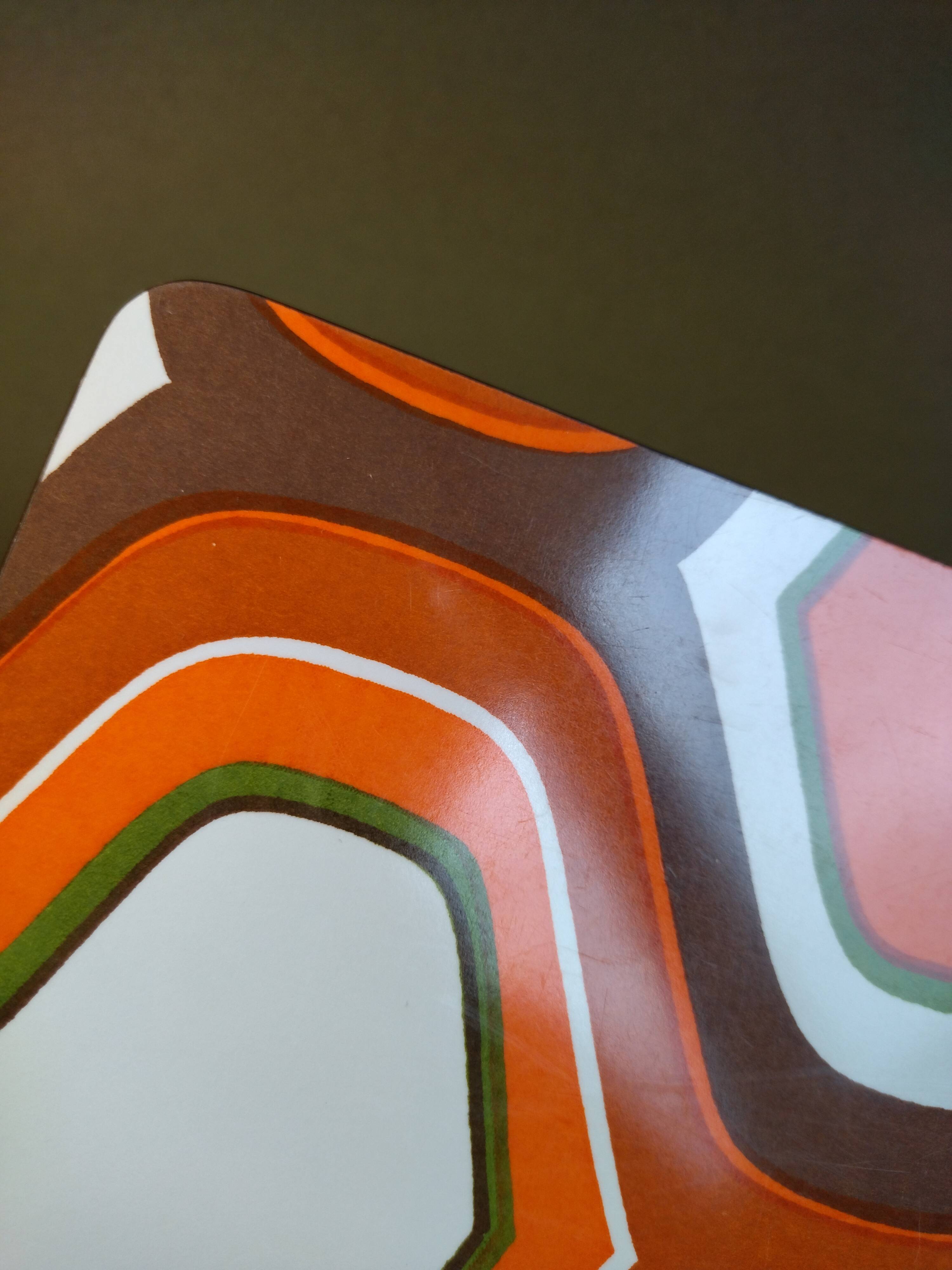 Vintage formica orange and white underside