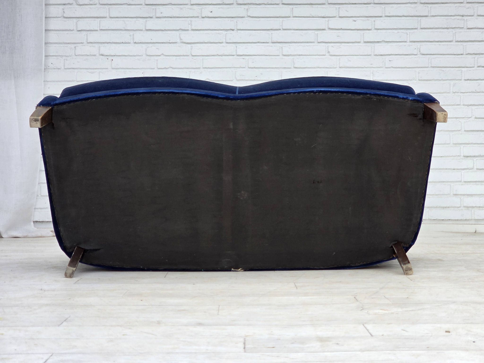 1960s, Danish 2-seater sofa. dark blue furniture velour.