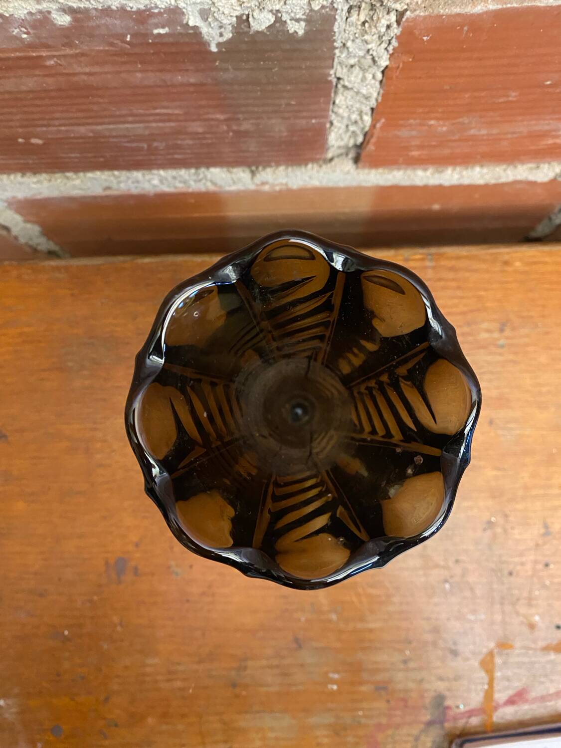 Antique Art Deco Smoked Grey Molded Glass Vase Vintage Decoration