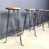 Vintage french wrought iron bar stools, 1960s - set of 4