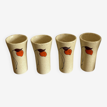 4 stoneware mazagrans with poppy decoration