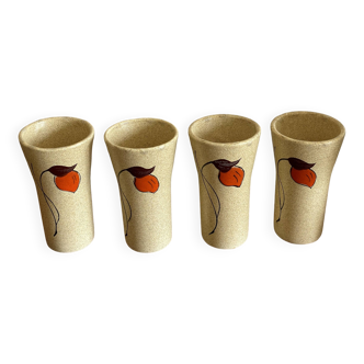 4 stoneware mazagrans with poppy decoration