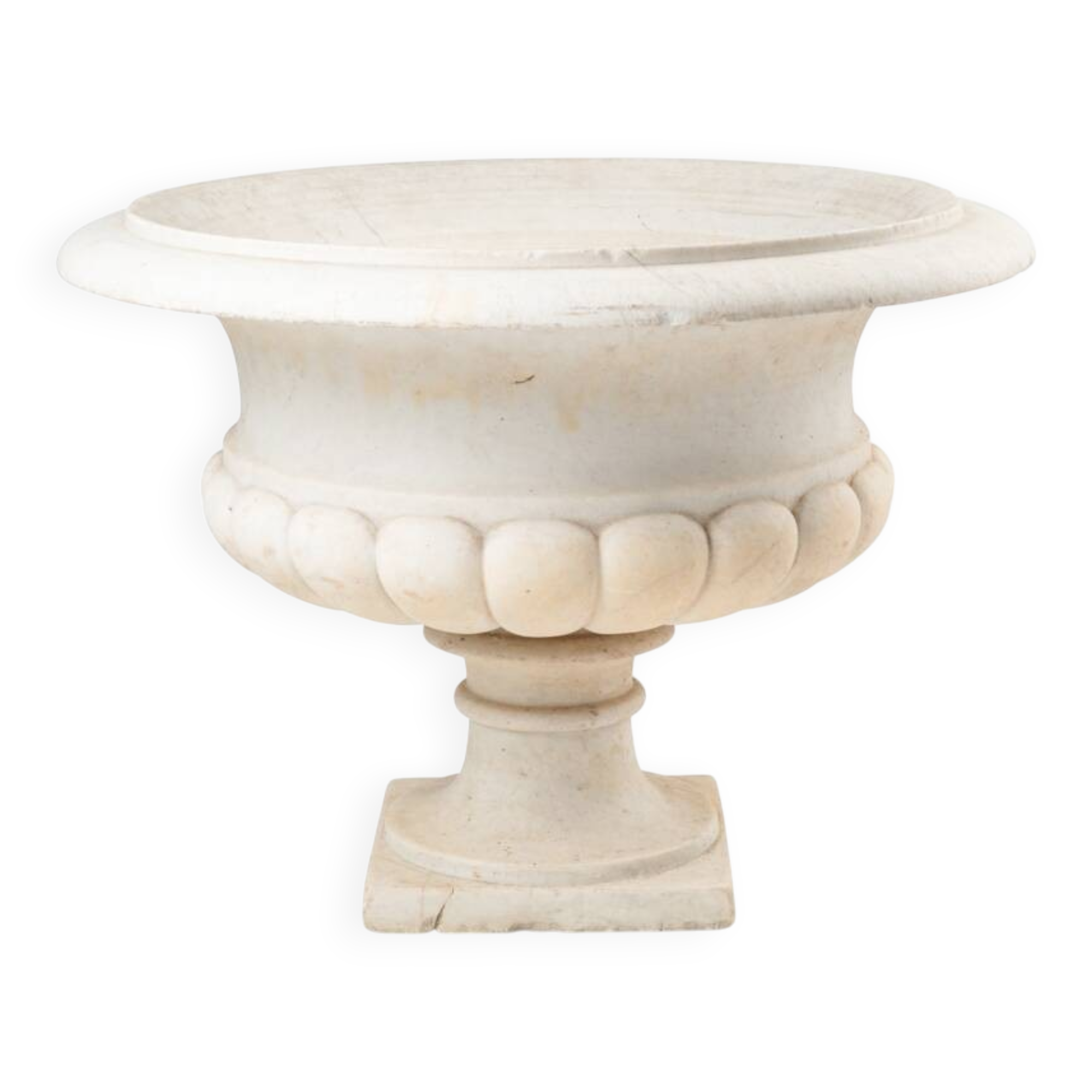 Medici vase with a gaudrooned body and flared marble neck. Circa 1880