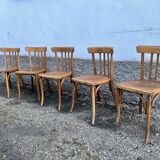 Series of 5 bistro/bohemian beech chairs - vintage - 1950