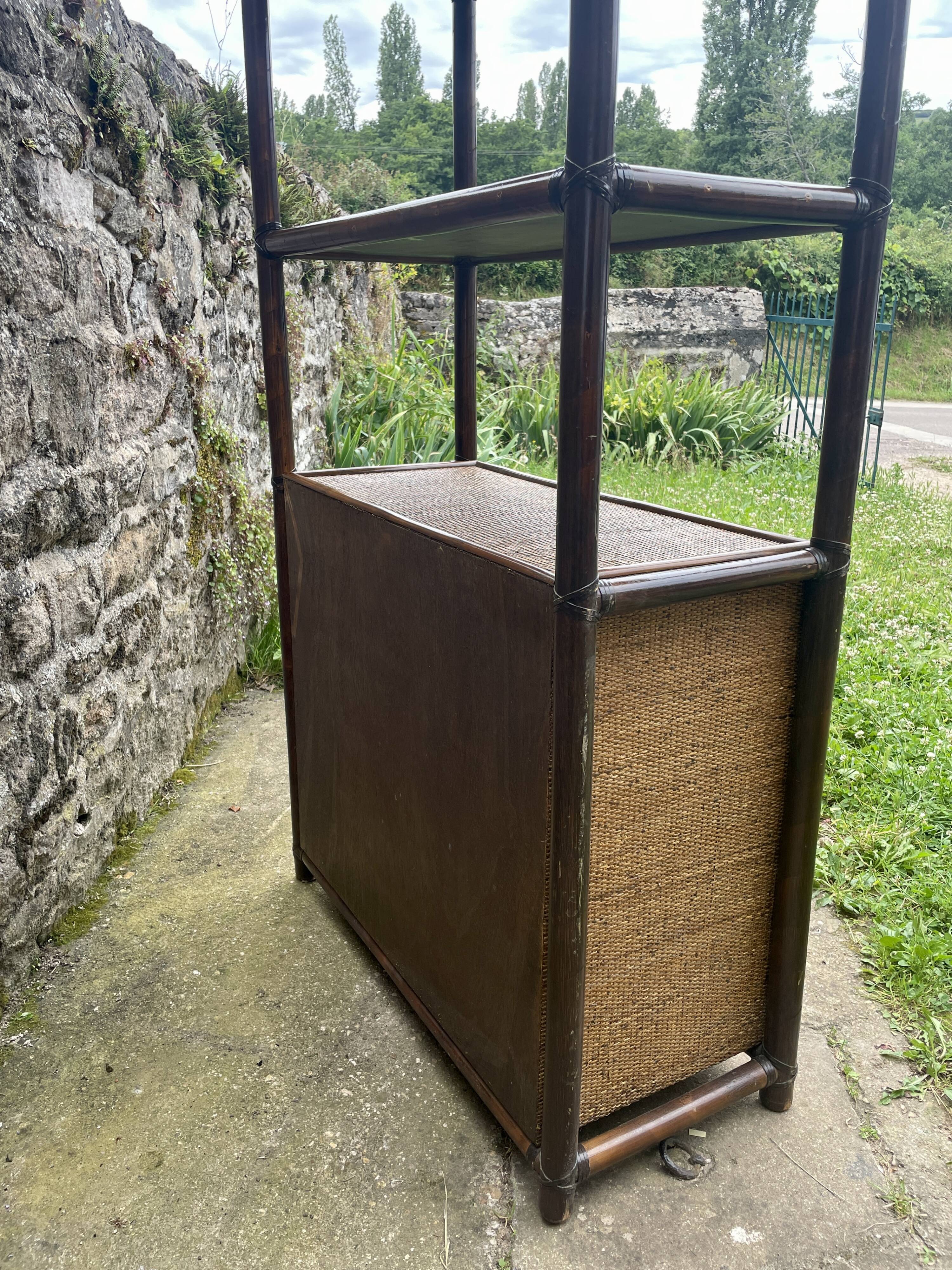 Bamboo and woven fibre shelving unit 1970