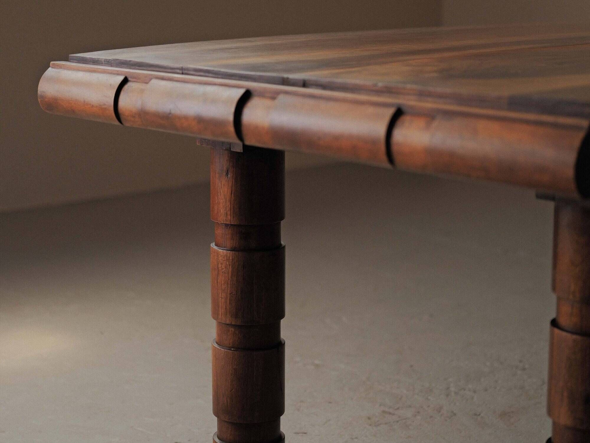 Modernist table in oak and walnut, France, Art Deco, circa 1940.
