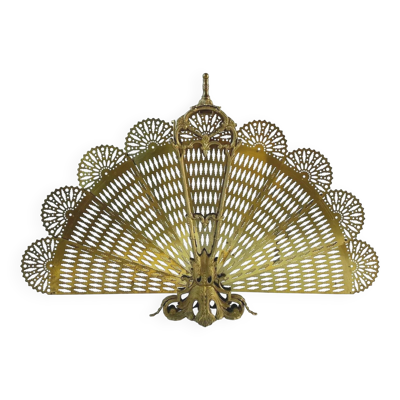 Pare-feu français vintage en laiton, motif paon, XXe siècle