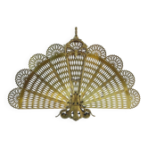 Vintage French brass fire screen, peacock design, 20th century.