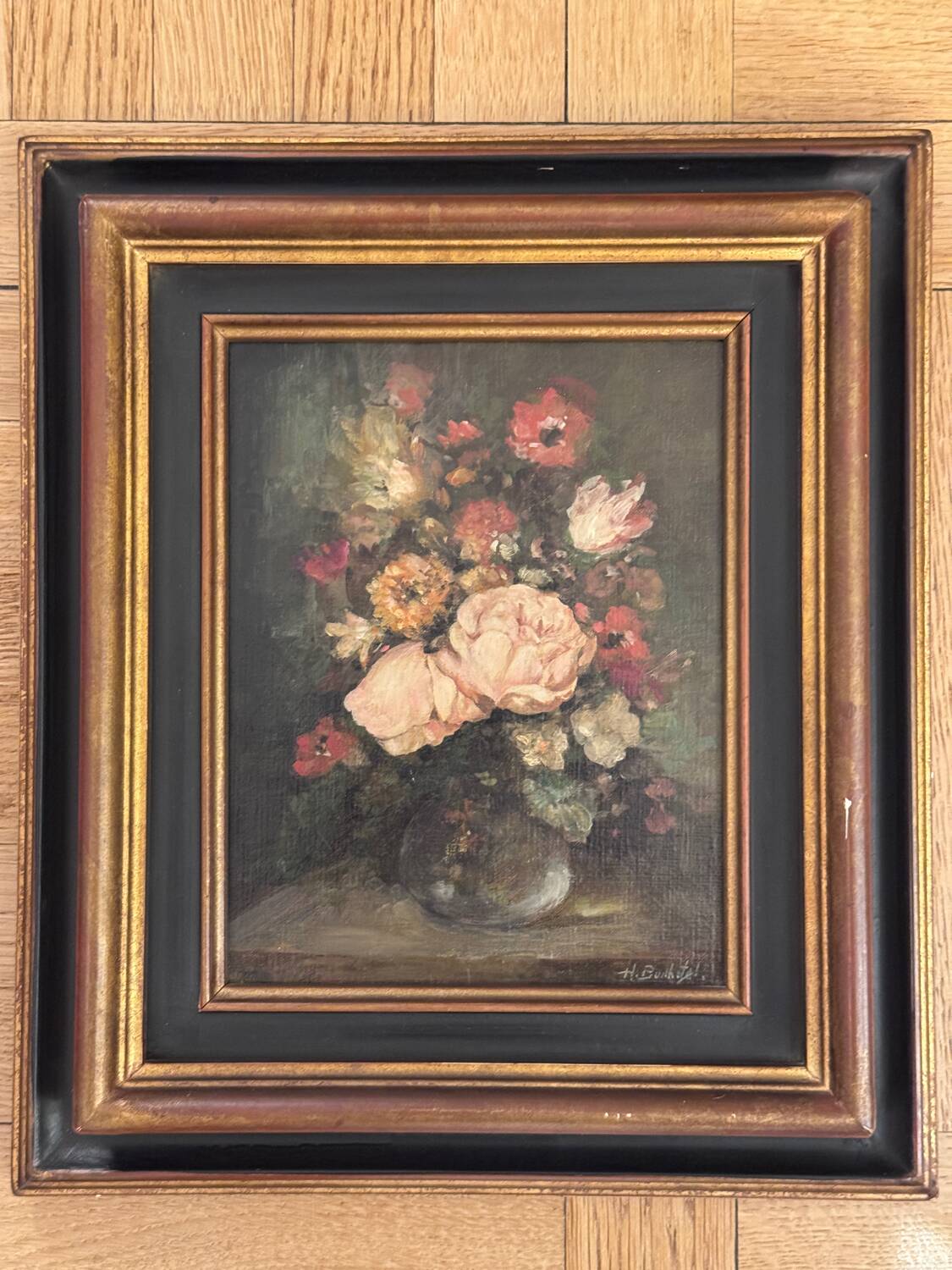 Oil on canvas by henri bonhotal - floral still life