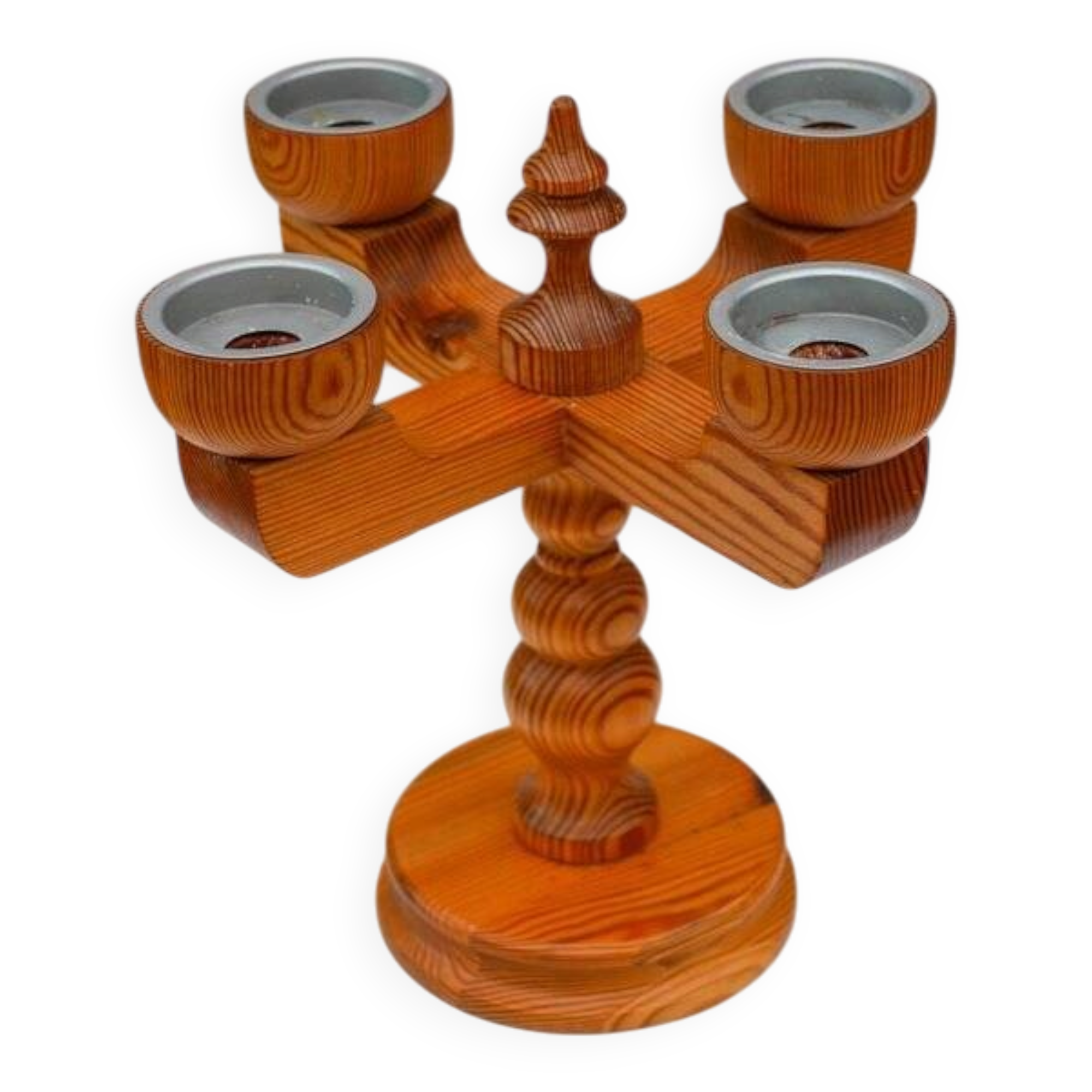 Rustic wooden candleholder by Jan Johnsson for Smålandsslöjd, Sweden, 1975