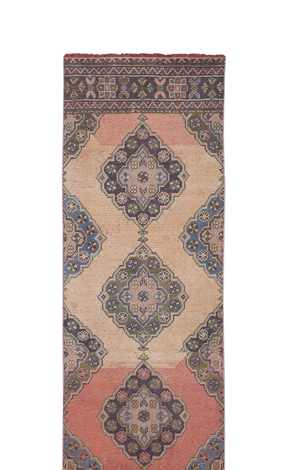 Vintage Turkish hallway rug 86x482 cm