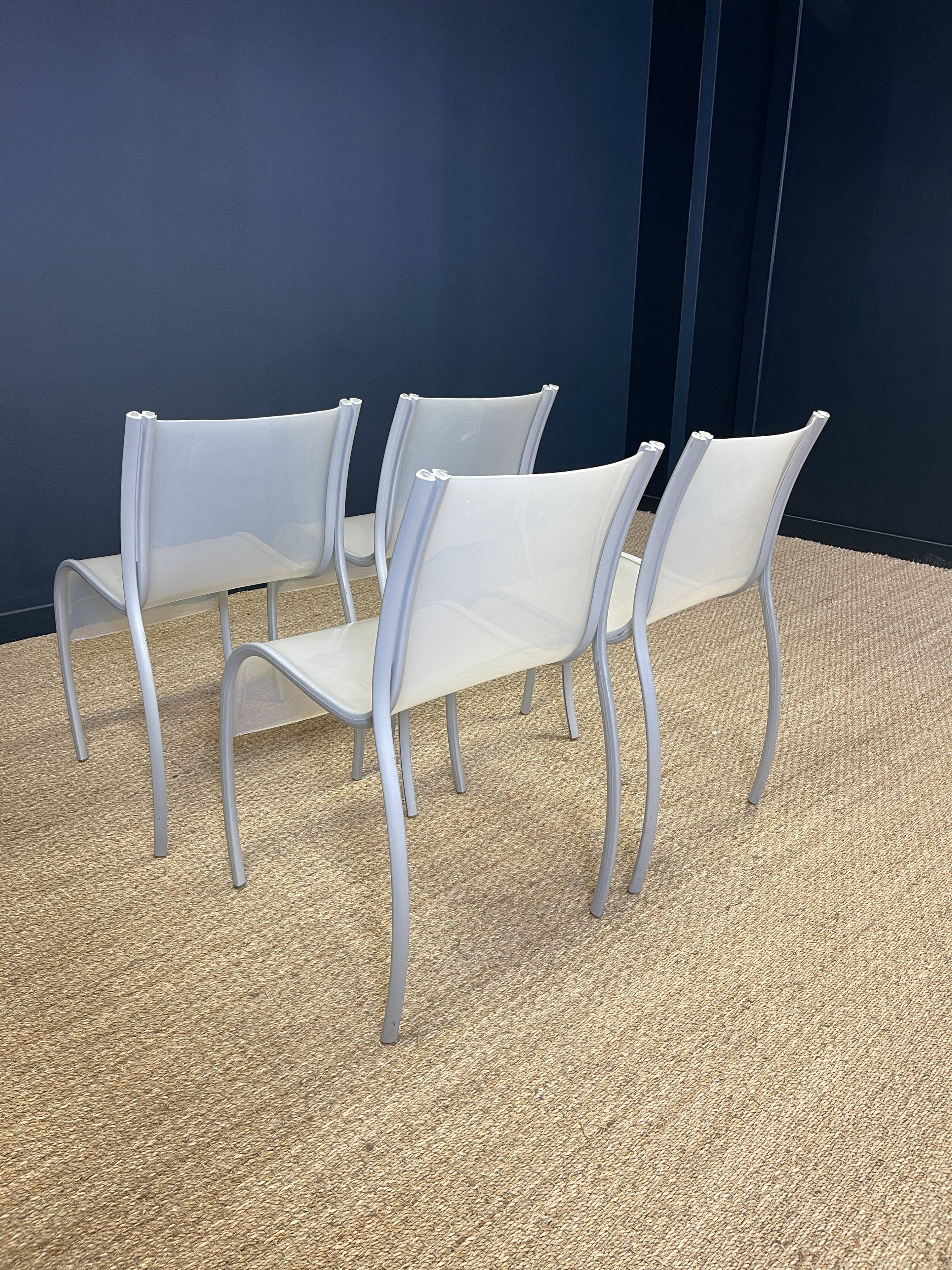 Set of 4 FPE chairs by Ron Arad for Kartell translucent grey 2000s Italy