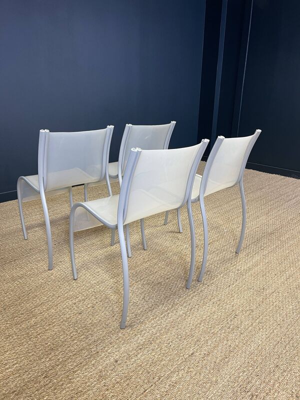 Ensemble de 4 chaises FPE par Ron Arad pour Kartell gris translucide années 2000 Italie