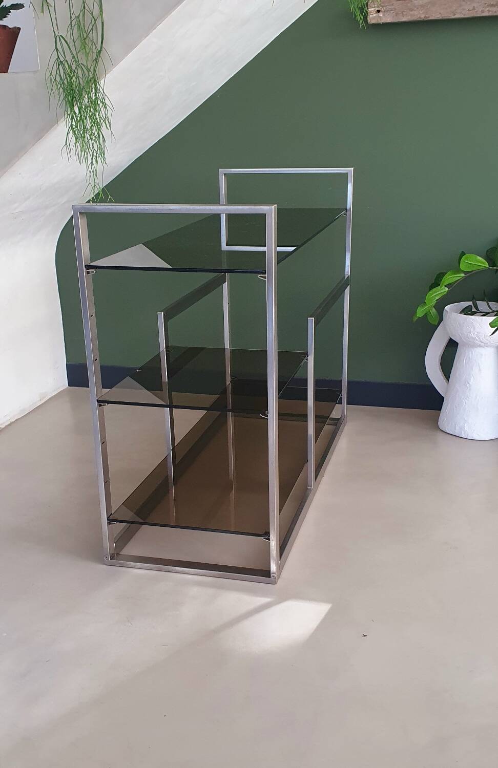 Metal and smoked glass console 1970