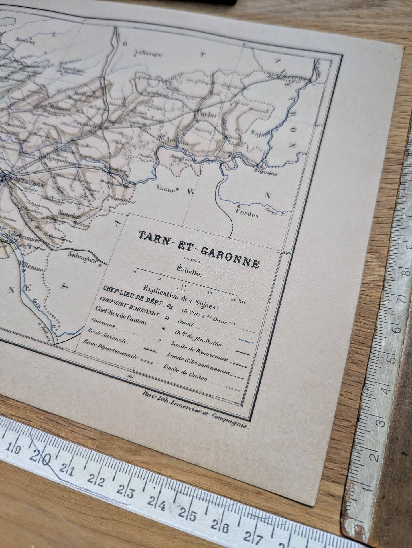 Printed in 1889, Tarn-et-Garonne, old map.