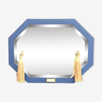 Blue & gold octagonal art deco mirror, 61x46 cm