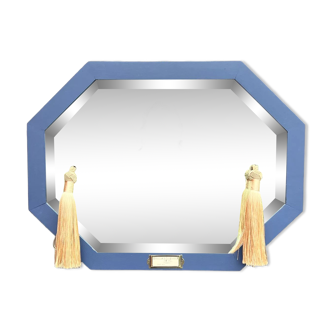 Blue & gold octagonal art deco mirror, 61x46 cm