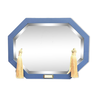 Miroir art déco octogonal bleu & doré, 61x46 cm