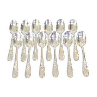 Set de 12 grandes cuillères en metal argenté Louis xv style marly