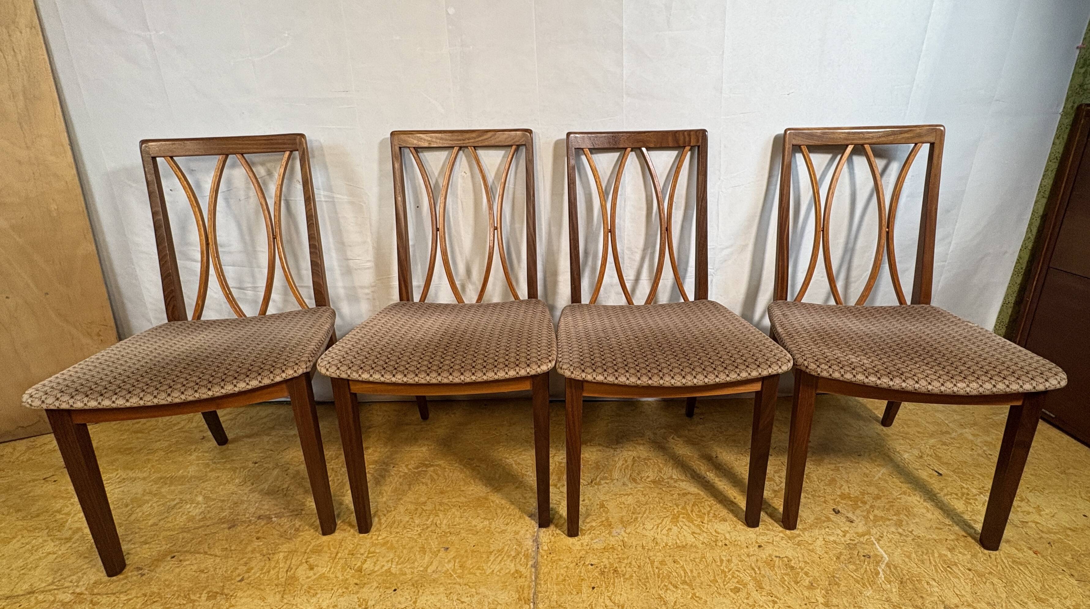 Mid century retro vintage teak and cloth dining chairs by GPlan 1970