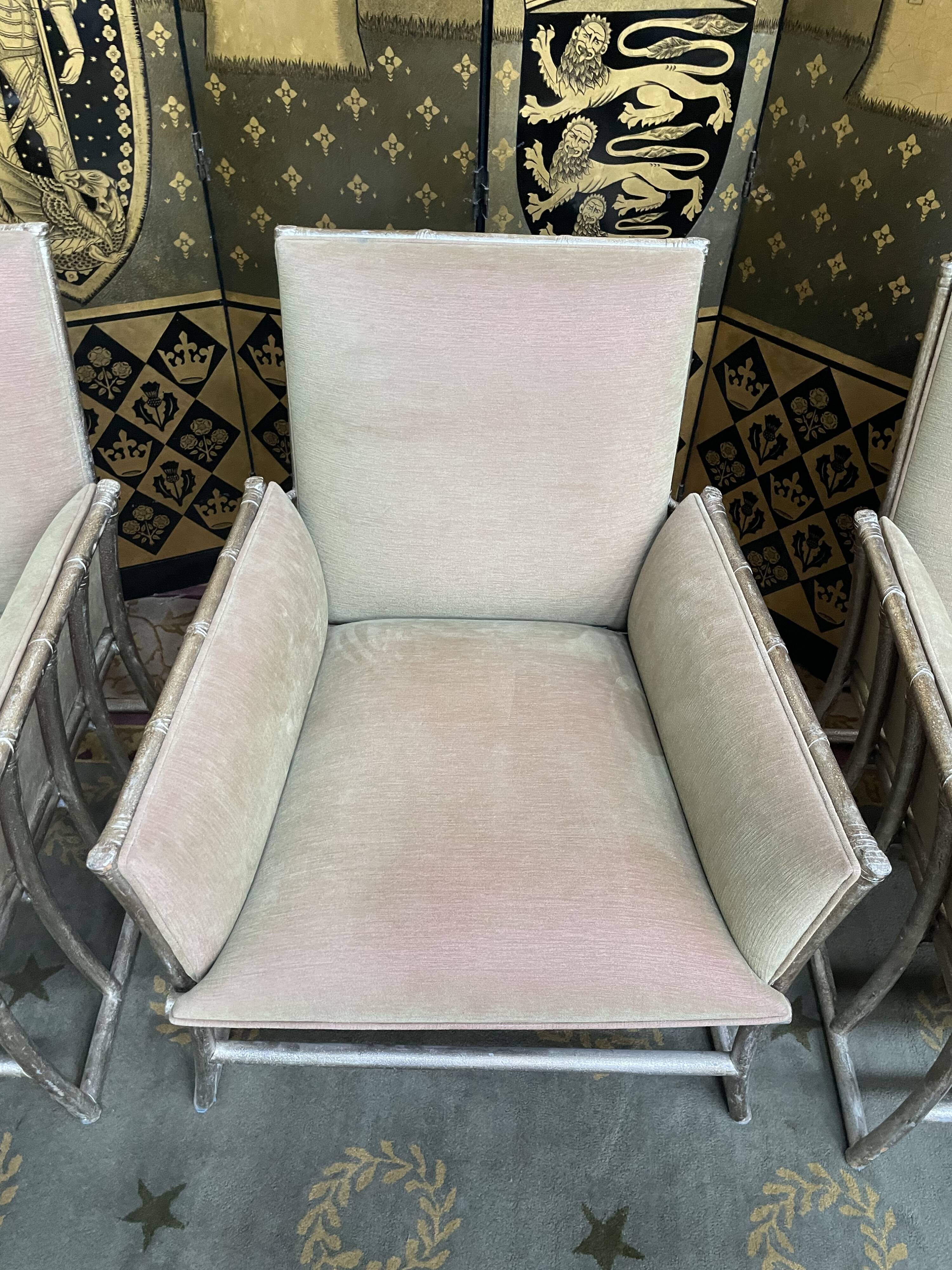 Suite of 6 shepherdess armchairs bamboo and beige velvet