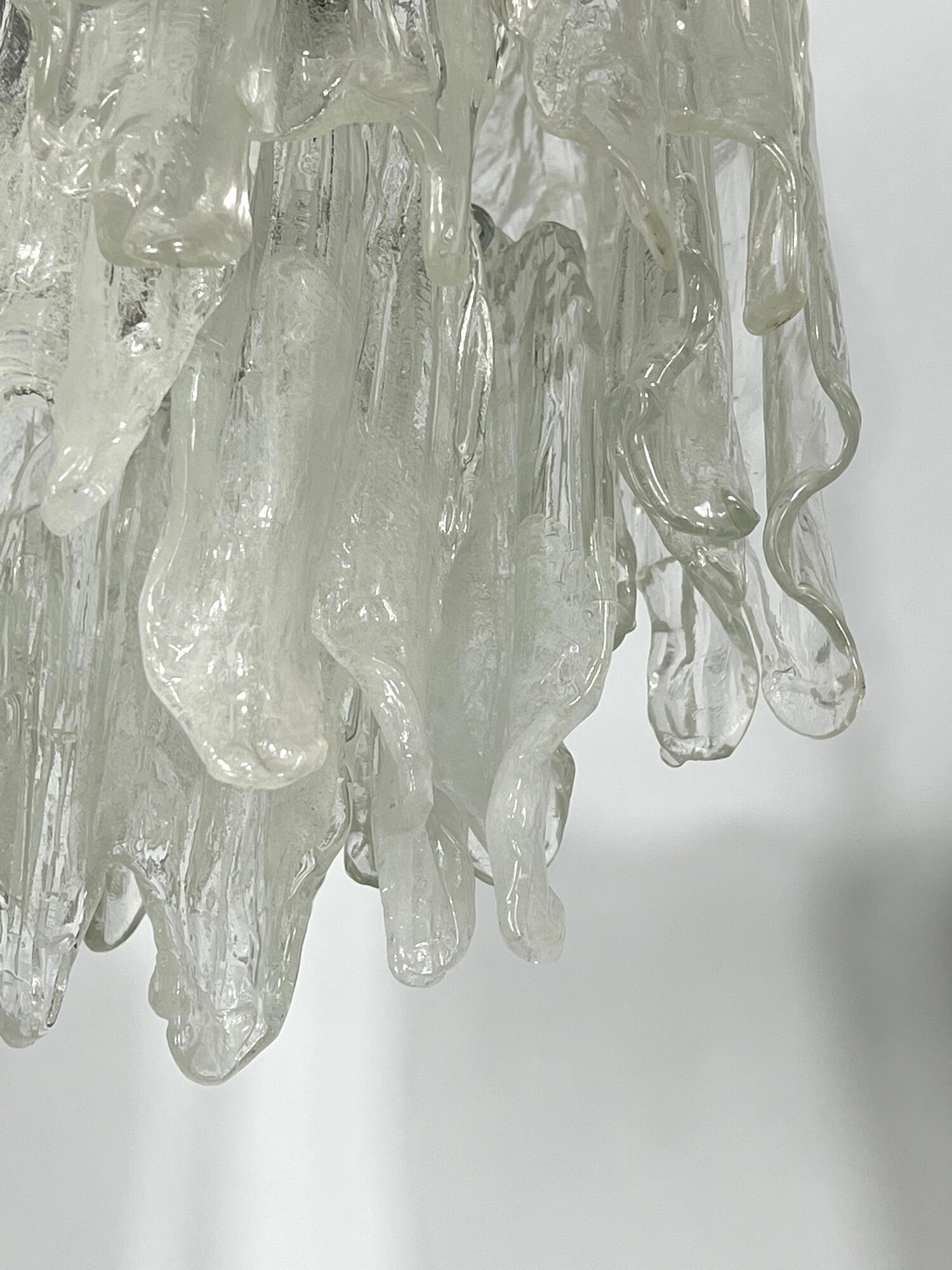 Mazzega Ice glass, pair of vintage murano chandeliers from 70s