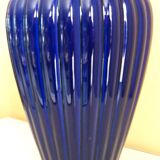 Vintage glazed ceramic vase, cobalt blue and gilt, Lancel Paris