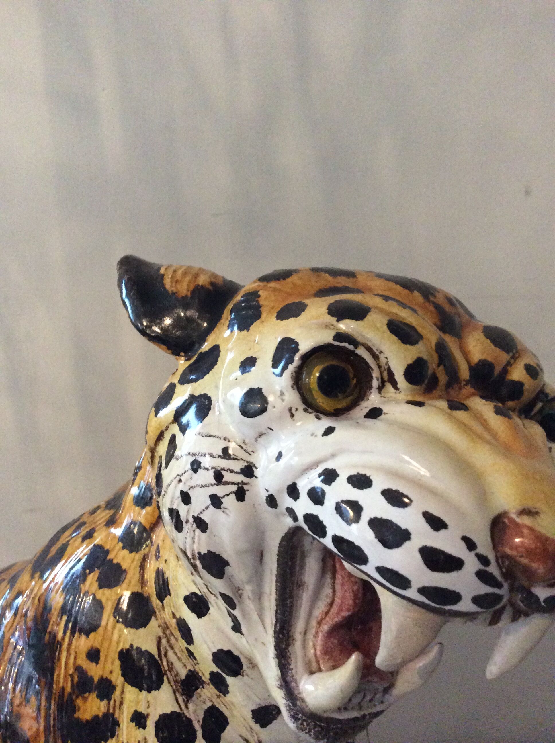 Enamelled terracotta leopard from the 60s Italy