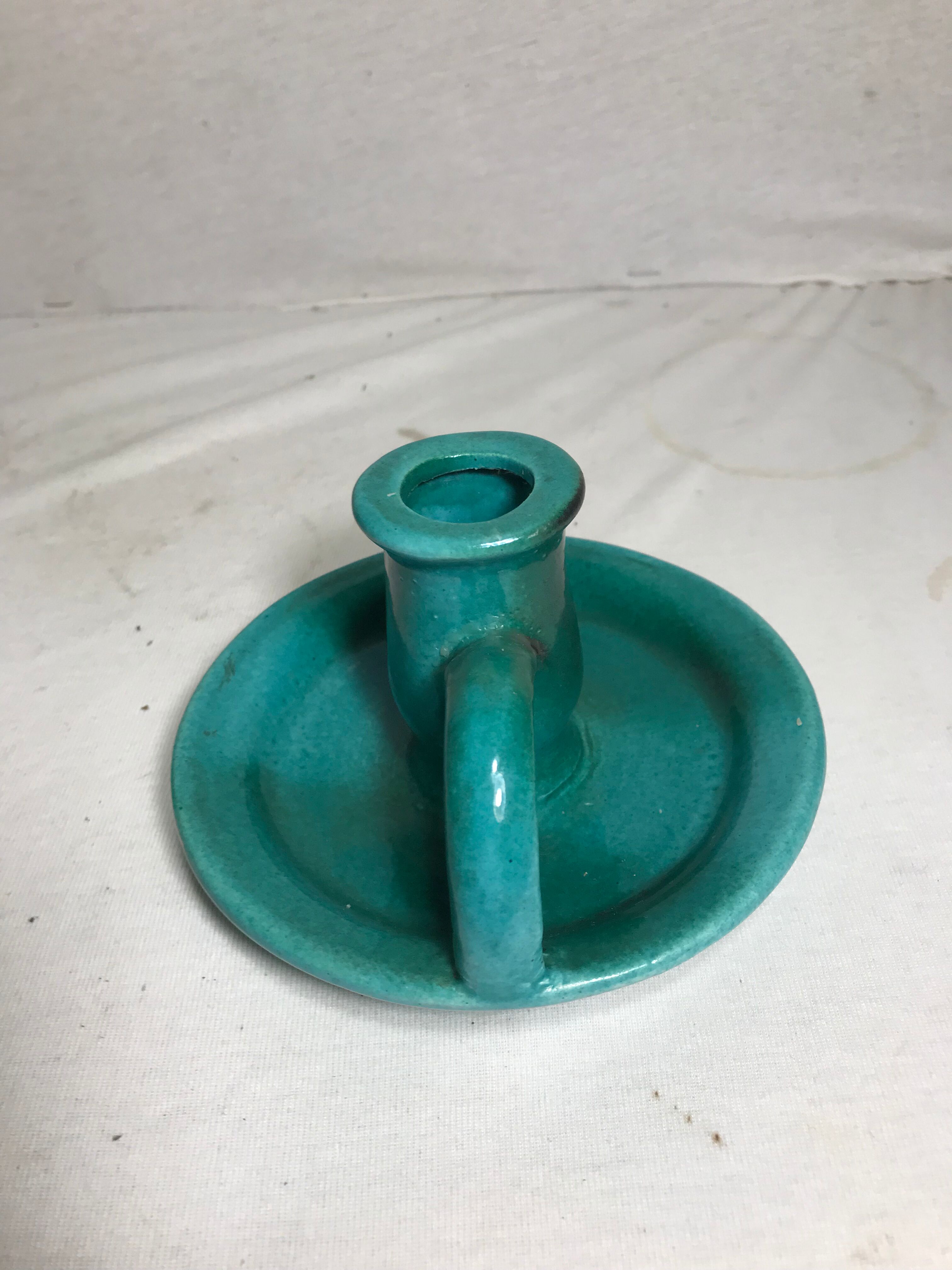 Old caves dieulefit green ceramic + cove vintage candlestick pair