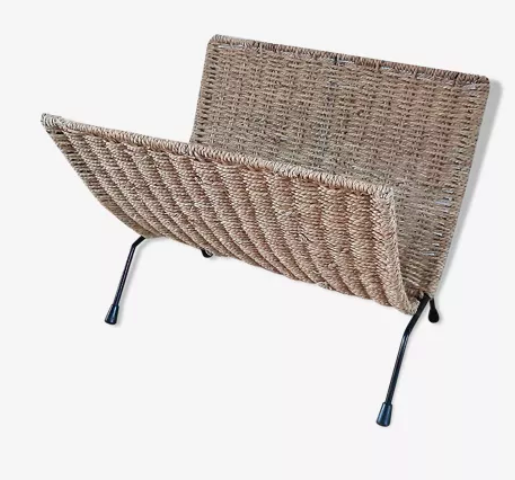 Folding review door in rattan / hemp and steel 70s