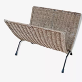 Folding review door in rattan / hemp and steel 70s