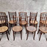 Series of 7 old bar cane cane bistro chairs